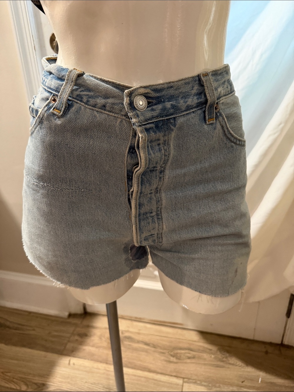 Re/Done Light Blue High-Rise Denim Shorts